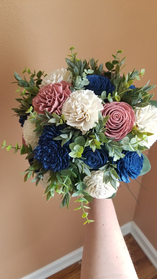 Navy Blue and Dusty Rose Pink Sola Wood Flower Bouquet for Bride and Bridal Party Flowers | MakerPlace by Michaels Navy Blue and Dusty Rose Pink Sola Wood Flower Bouquet for Bride and Bridal Party Flowers | MakerPlace by Michaels